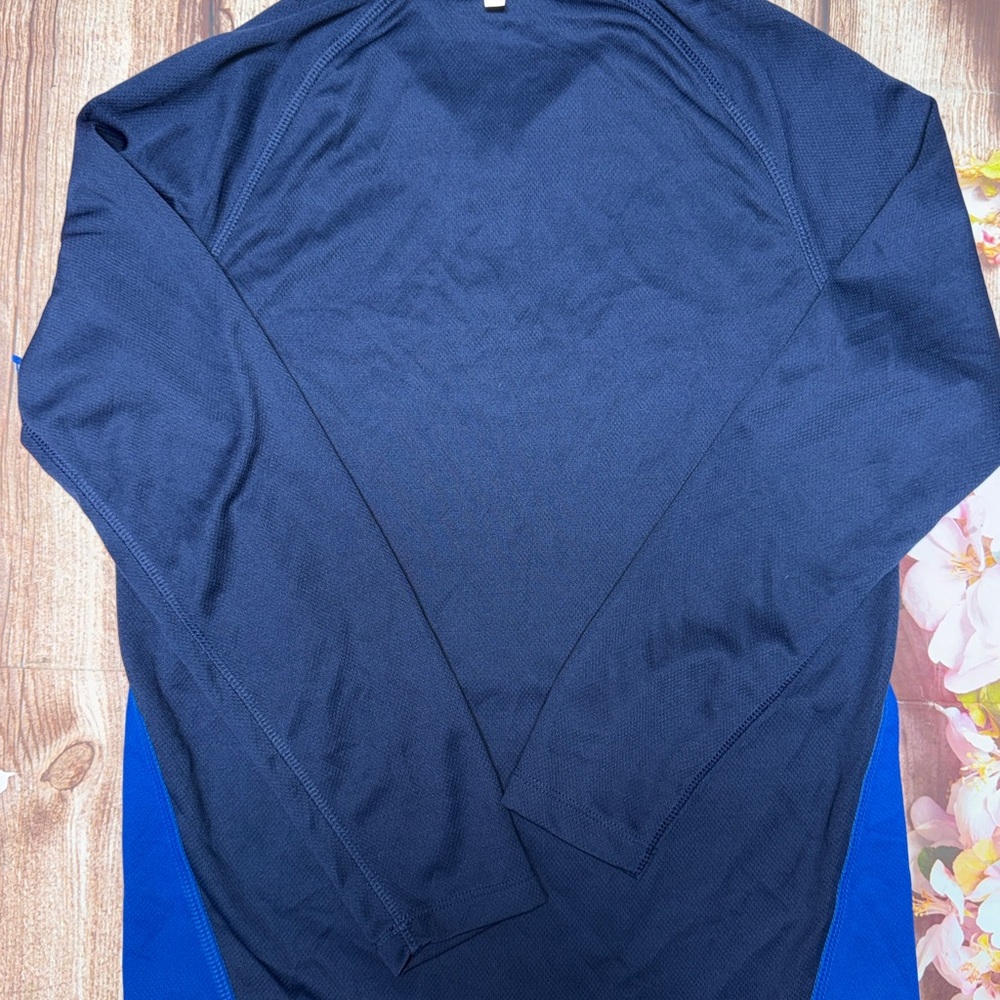 Russell Athletic Blue and Black Quarter zip Long Sleeve Tee - Picture 3 of 3